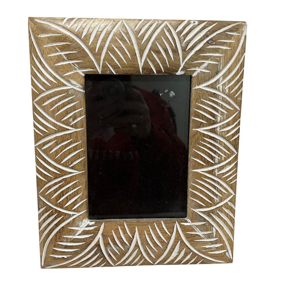 Carved wood photo frame natural whitewashed rustic farmhouse cottage chic 5"x7"